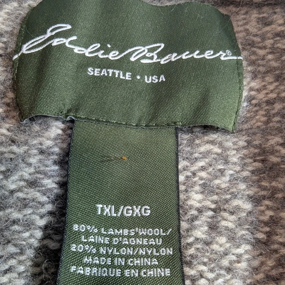 Eddie Bauer Lambswool Sweater XL Gray Nordic Fair Isle‎ Quarter